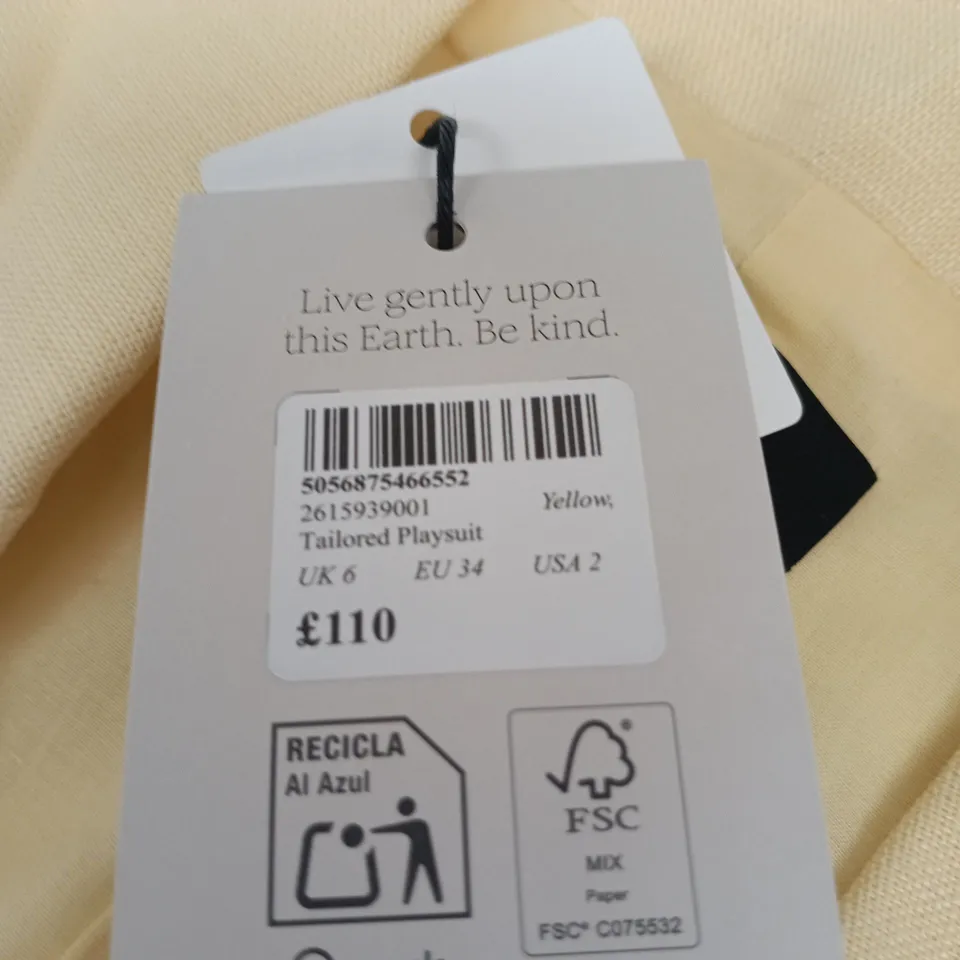 NOBODY'S CHILD TAILORED PLAYSUIT – YELLOW, UK 6 