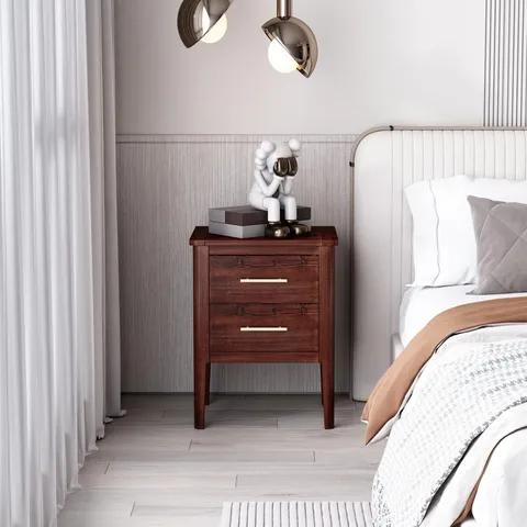 BOXED ALMAROSA 45CM W SOLID + MANUFACTURED WOOD BEDSIDE TABLE - ANTIQUE BROWN (1 BOX)