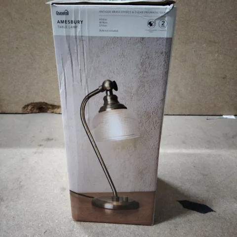 BOXED DUNELM AMESBURY TABLE LAMP – ANTIQUE BRASS EFFECT & CLEAR GLASS SHADE