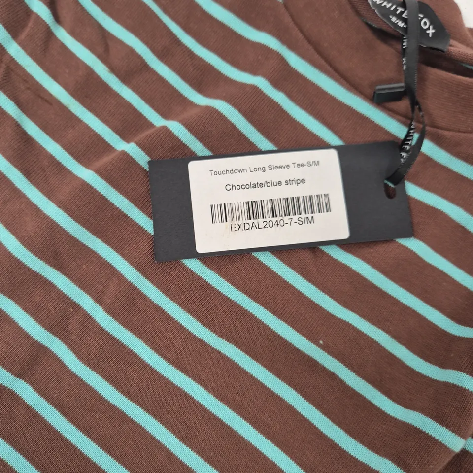 WHITE FOX TOUCHDOWN LONG SLEEVE TEE – CHOCOLATE/BLUE STRIPE – S/M