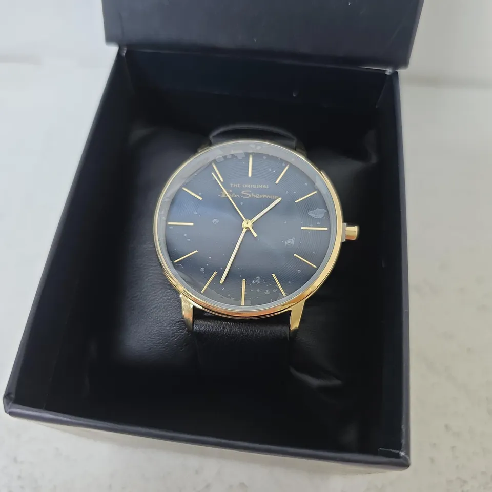 BOXED BEN SHERMAN NAVY DIAL WRISTWATCH WITH BLACK LEATHER STRAP