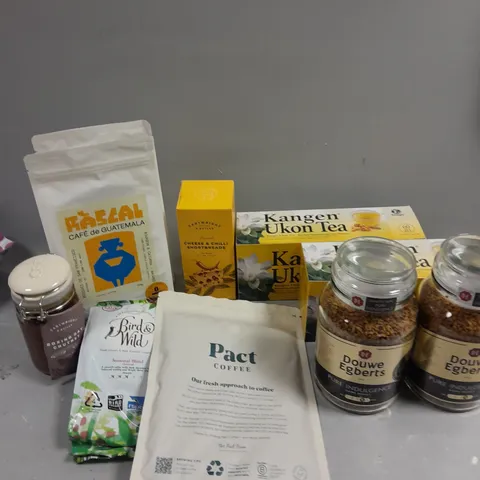 APPROXIMATELY 15 ASSORTED FOOD & DRINK PRODUCTS TO INCLUDE DOUWE EGBERTS COFFEE, KANGEN UKON TEA, CHEESE & CHILLI SHORTBREADS ETC