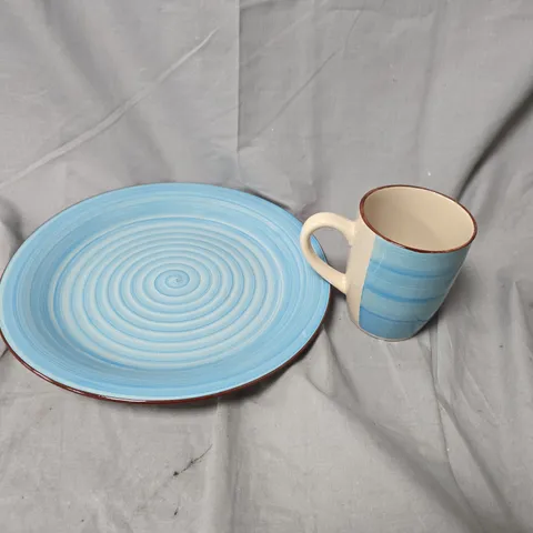 BLUE CERAMIC PLATE AND MUG SET - COLLECTION ONLY 