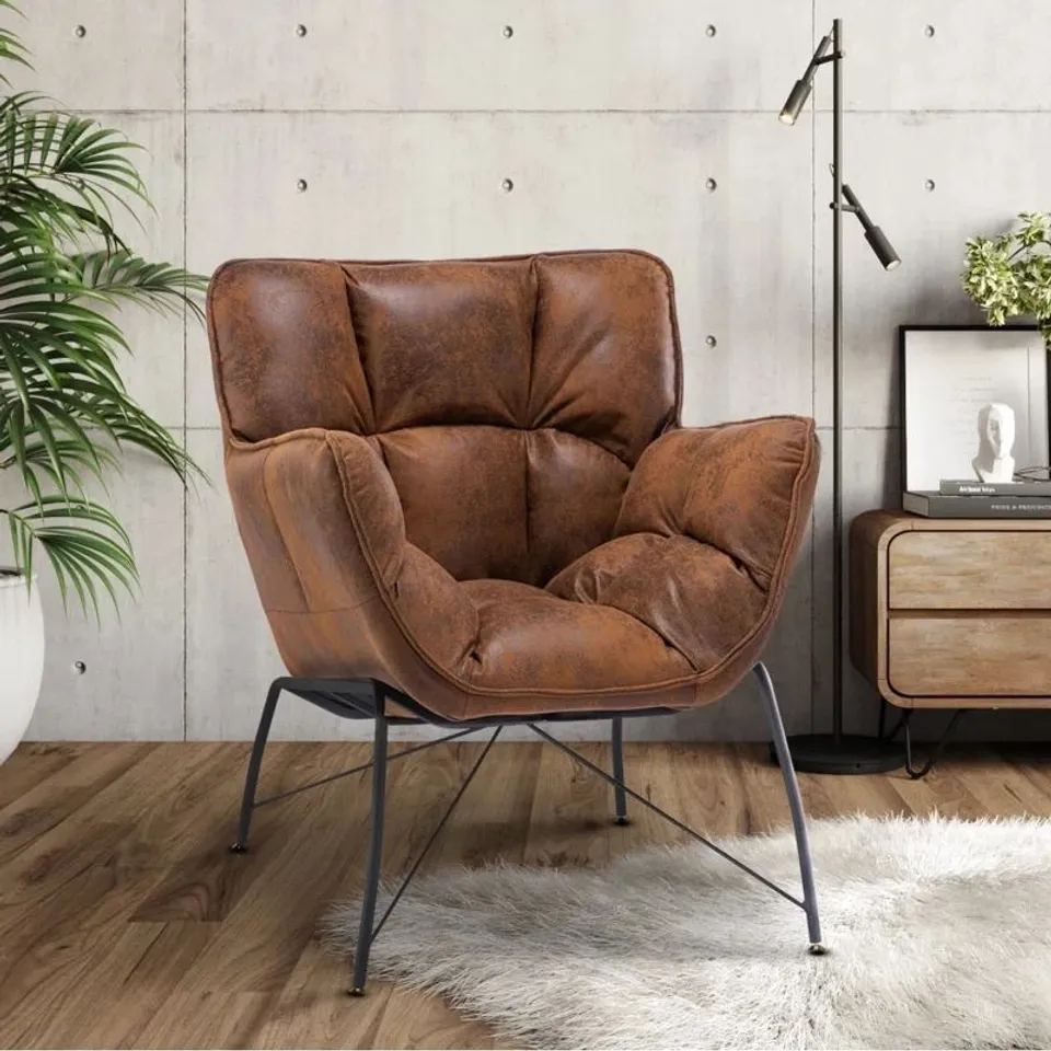 BOXED LACHLAN UPHOLSTERED ACCENT CHAIR - SUEDE BROWN