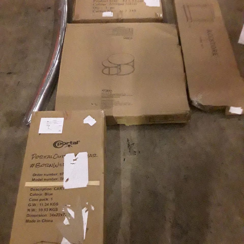 PALLET OF ASSORTED PRODUCTS TO INCLUDE; DRYING RACK - TABLE SET - SHOPPING CART ECT