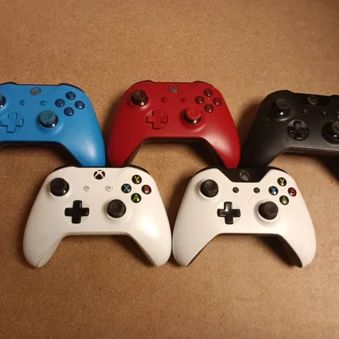 BOX OF APPROXIMATELY 5 ASSORTED XBOX ONE WIRELESS CONTROLLERS IN VARIOUS COLOURS