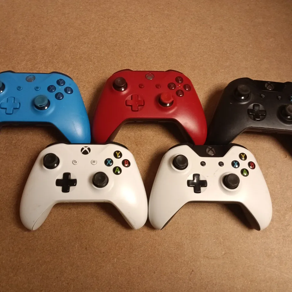 BOX OF APPROXIMATELY 5 ASSORTED XBOX ONE WIRELESS CONTROLLERS IN VARIOUS COLOURS