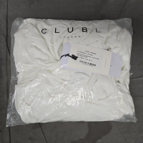 CLUBL HIGH-NECK JUMPSUIT WITH CAPE SLEEVE IN WHITE SIZE UK 10