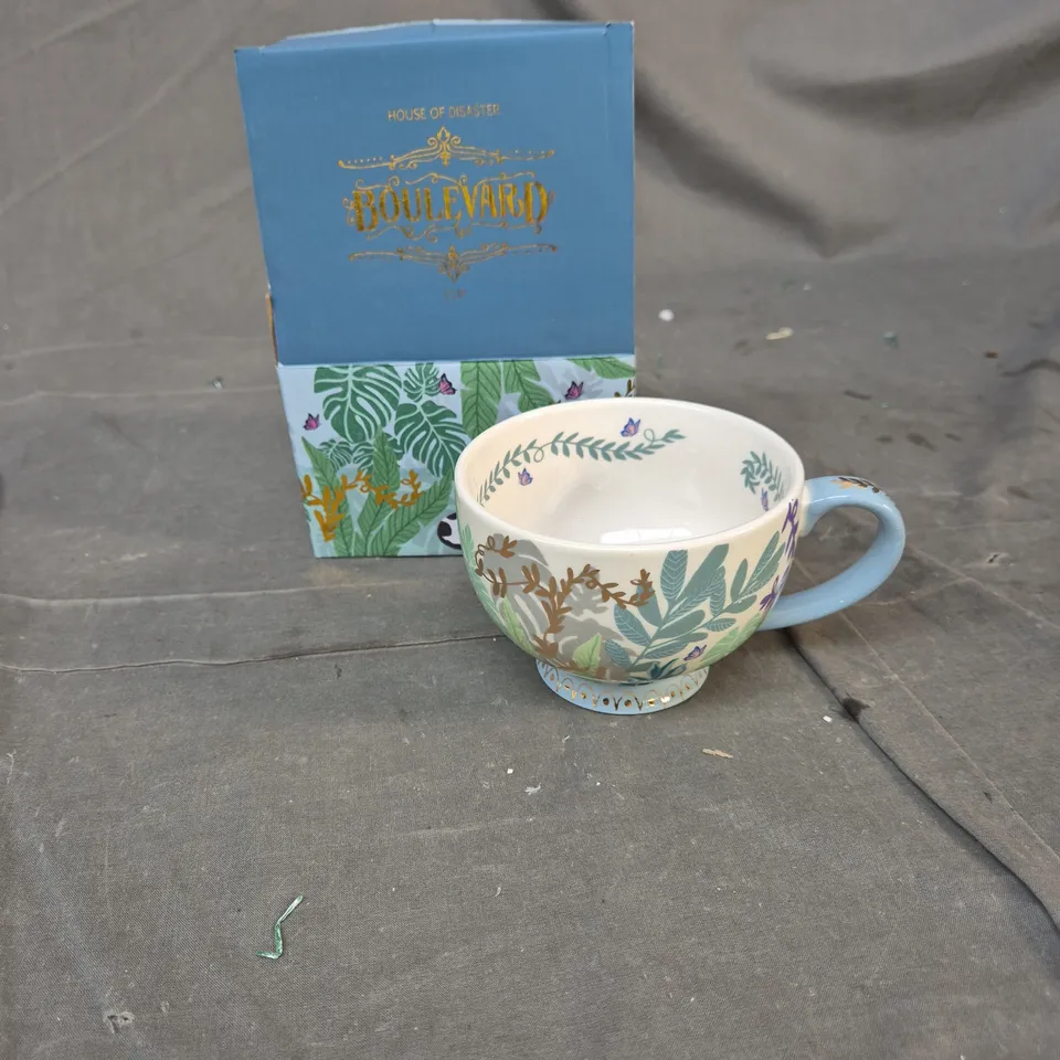 BOULEVARD MUG BY HOUSE OF DISASTER – TROPICAL LEAF DESIGN, BOXED
