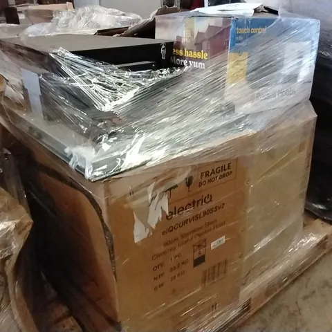 PALLET OF ASSORTED KITCHEN APPLIANCES TO INCLUDE;CHIMNEY COOKER HOOD,MICROWAVE
