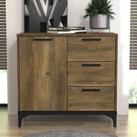 BOXED LAURENCE 1 DOOR 3 DRAWER SIDEBOARD - KNOTTY OAK EFFECT 