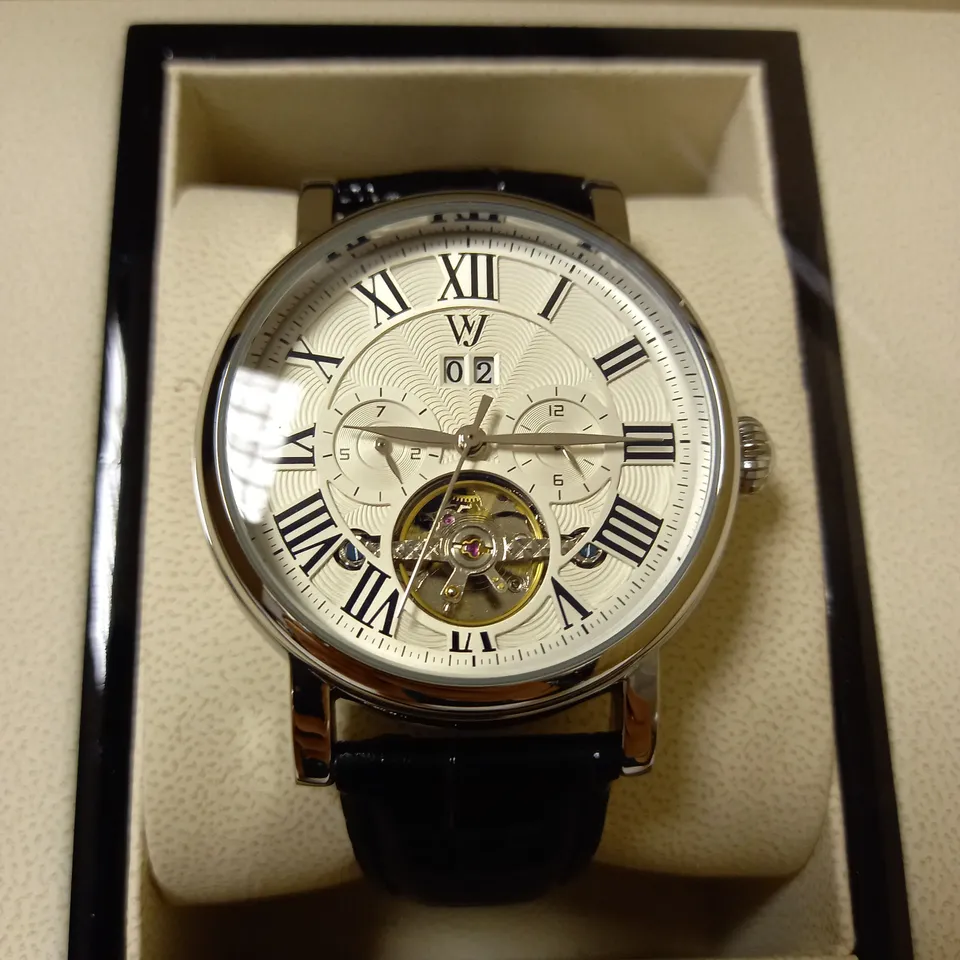 WILLIAM JOURDAIN PART SKELETON AUTOMATIC BLACK LEATHER STRAP WATCH RRP £1200