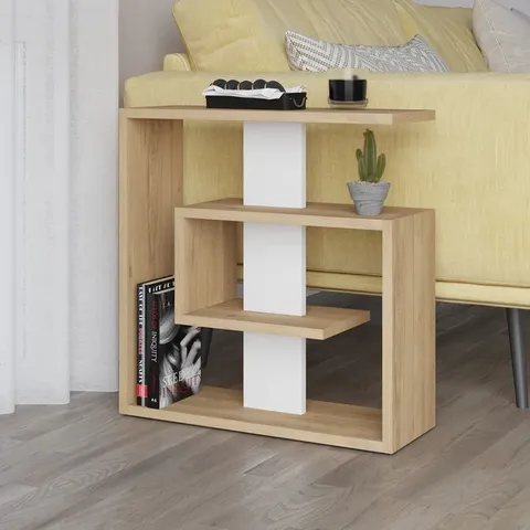 BOXED SALY MODERN SIDE END TABLE MULTIPURPOSE WITH CREATIVENESS H 57CM 3 TIER IN OAK AND WHITE