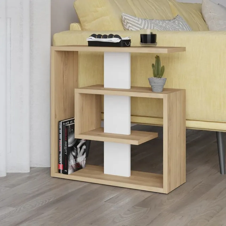 BOXED SALY MODERN SIDE END TABLE MULTIPURPOSE WITH CREATIVENESS H 57CM 3 TIER IN OAK AND WHITE