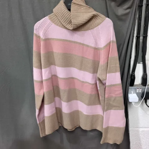 PURE COLLECTION WOOL CASHMERE WIDE STRIPE SWEATER – PINK MULTI, UK SIZE 20