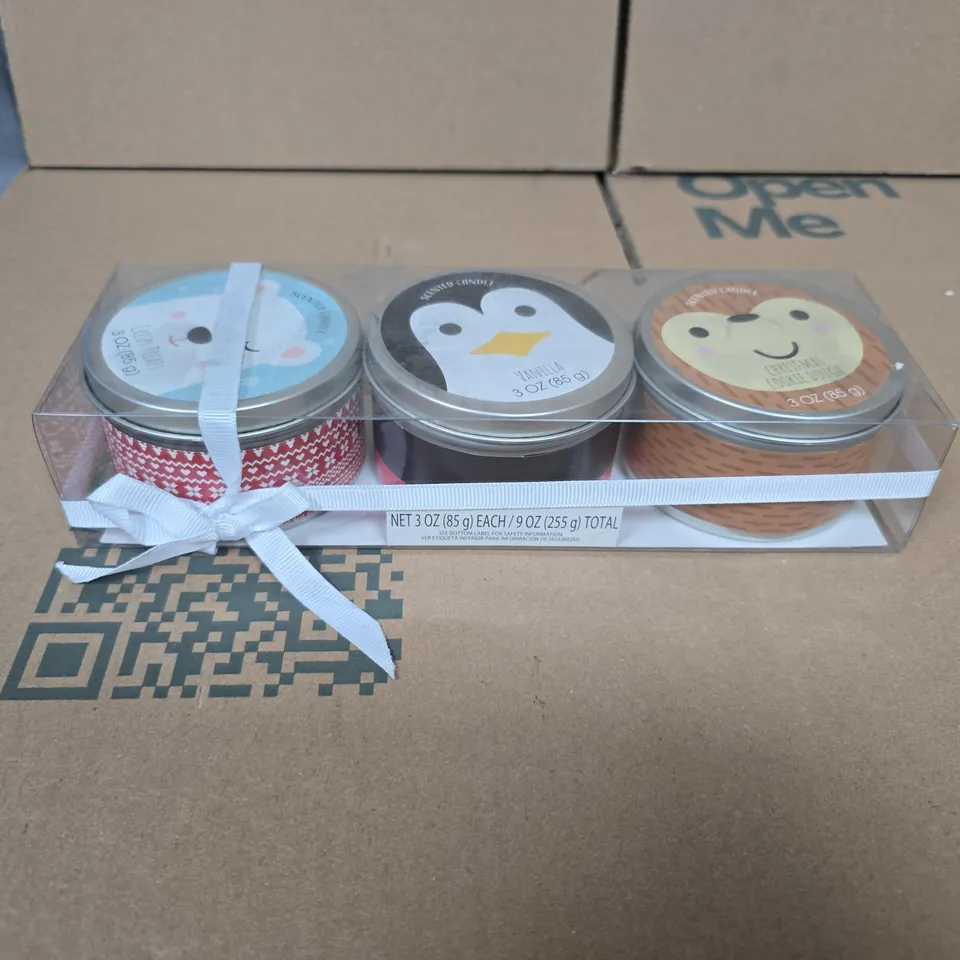 SCENTED CANDLE TRIO SET – 3 X 3OZ TINS (VANILLA, CHRISTMAS COOKIE DOUGH, PENGUIN LID DESIGN)