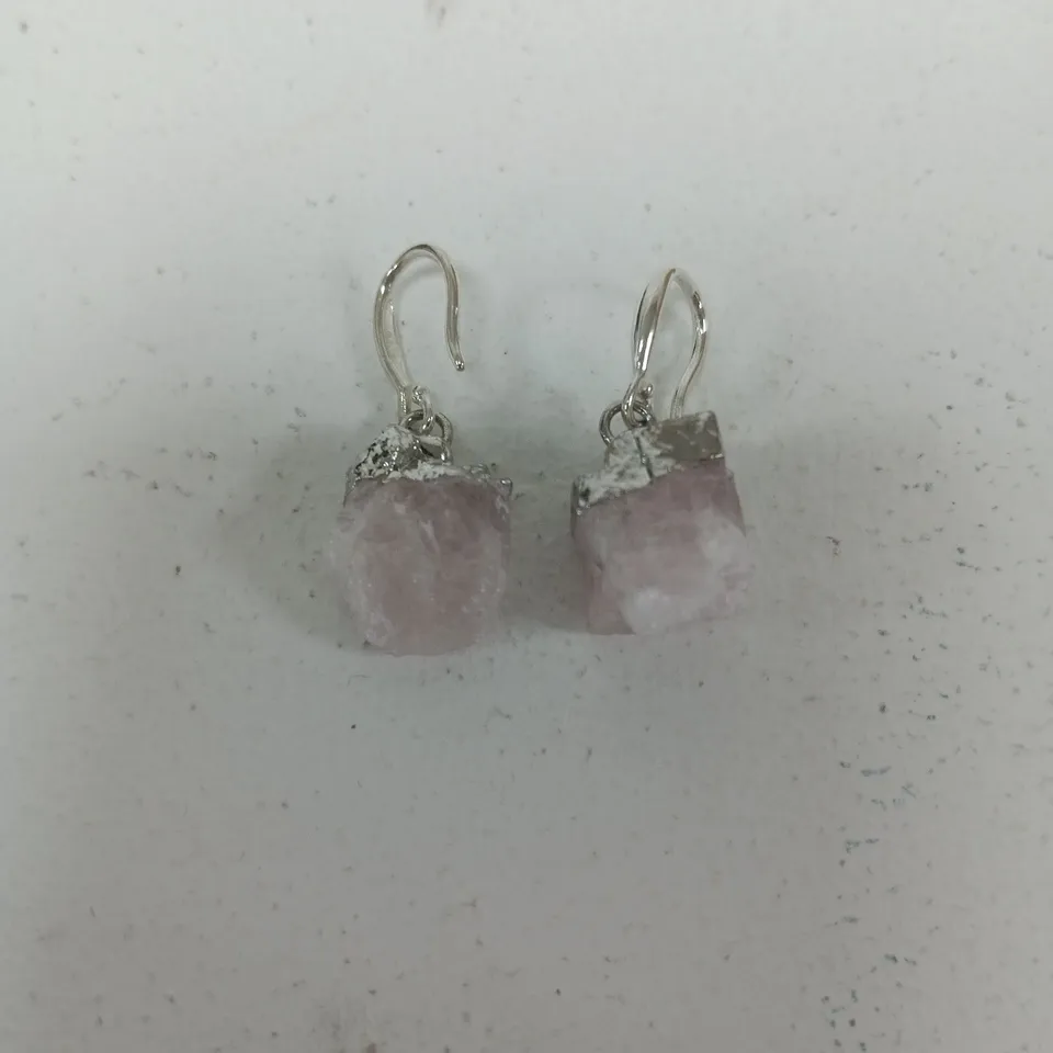ROSE QUARTZ DROP EARRINGS IN SILVER TONE 