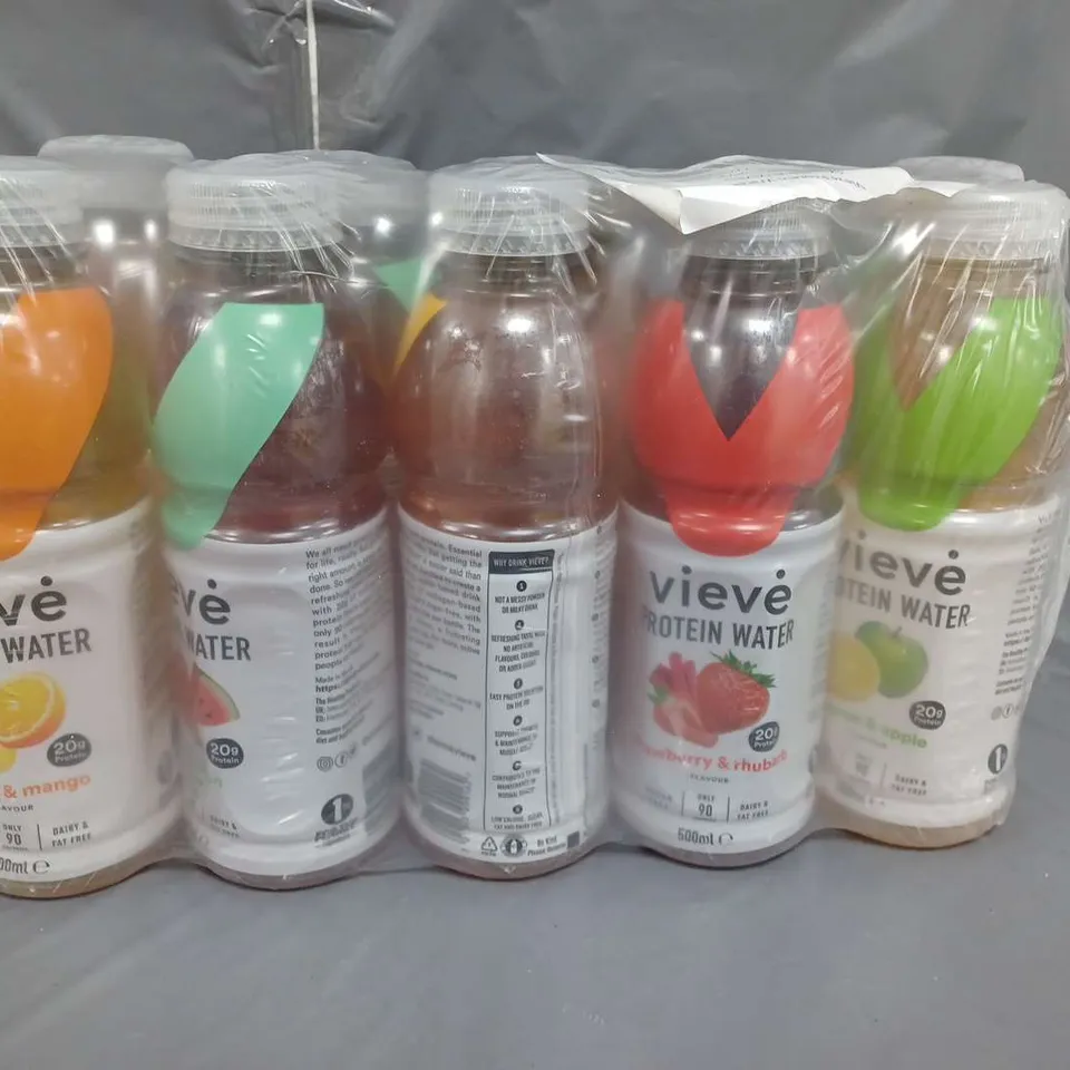 LOT OF 10 VIEVE PROTEIN WATER ASSORTED FLAVOURS 500ML PER BOTTLE