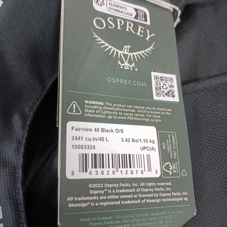 OSPREY FAIRVIEW 40 TRAVEL PACK – BLACK, 40 L (ONE SIZE)