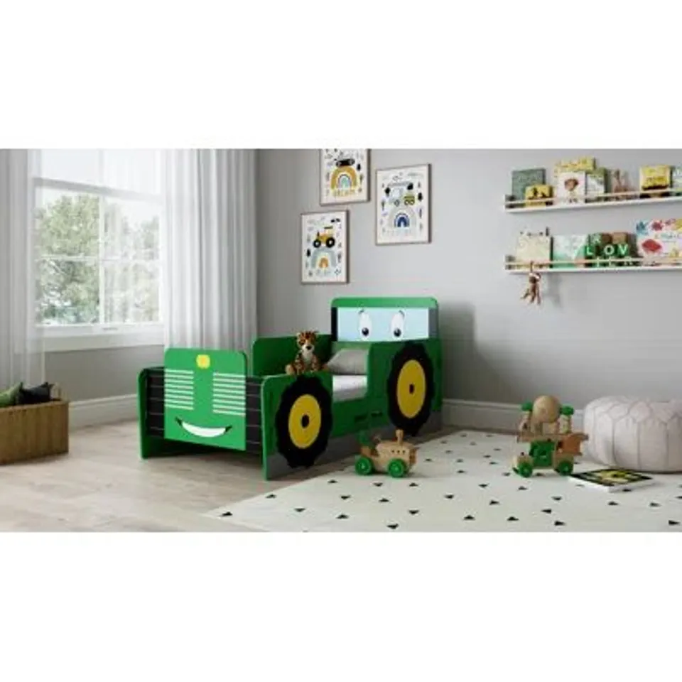 BOXED TRACTOR GREEN TODDLER BED - GREEN