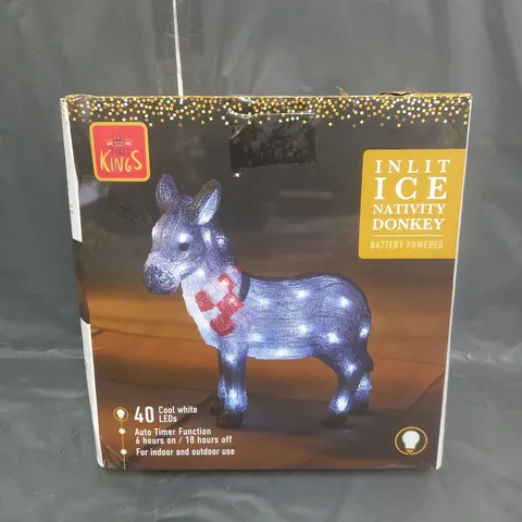 BOXED THREE KINGS INLIT ICE NATIVITY DONKEY