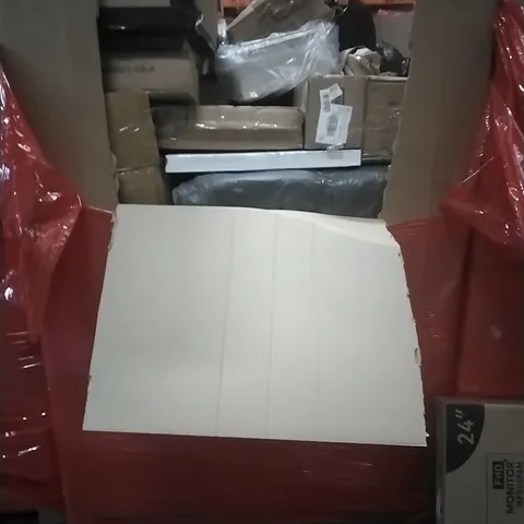 PALLET OF HOUSEHOLD ITEMS TO INCLUDE BRUCE HEATER,FOLDING PLAYMAT, 24 INCH MONITOR, METAL BED AND OTHER ASSORTED ITEMS...