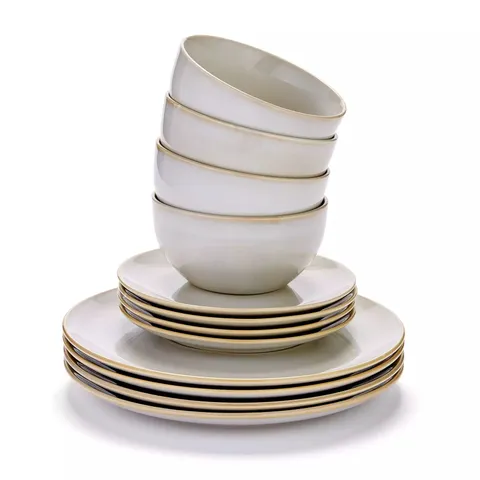 NATURAL RENNES REACTIVE GLAZE 12-PIECE DINNER SET - COLLECTION ONLY 