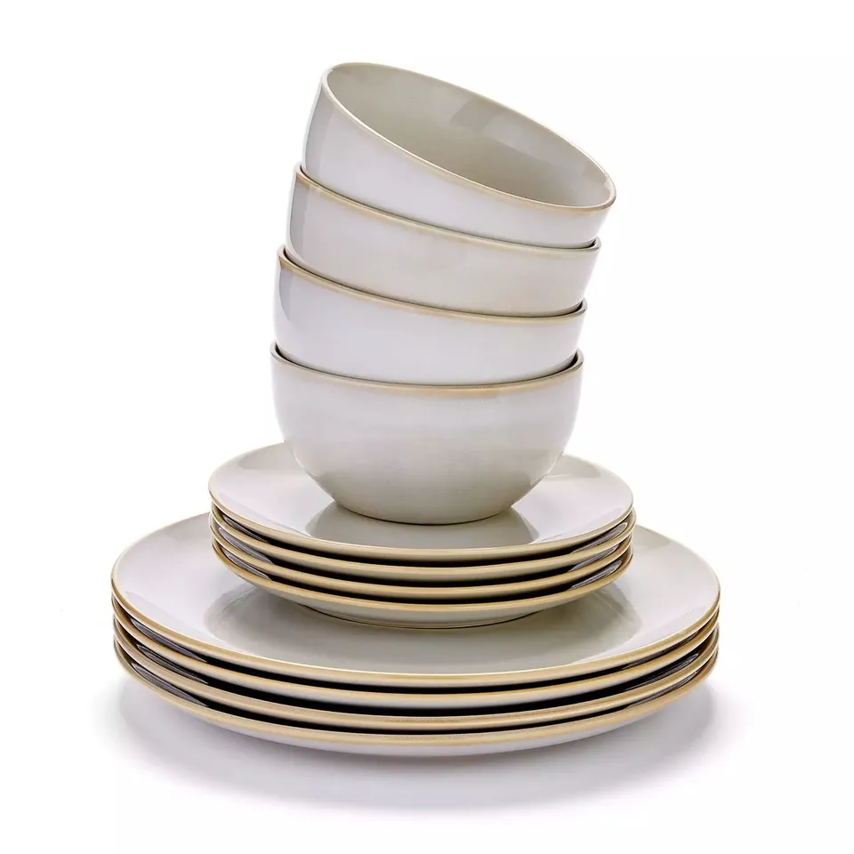 NATURAL RENNES REACTIVE GLAZE 12-PIECE DINNER SET - COLLECTION ONLY