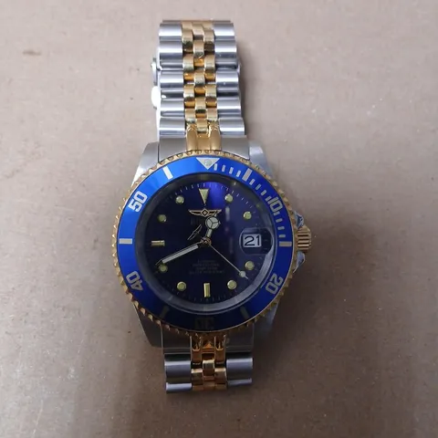 INVICTA TWO-TONE STAINLESS STEEL & GOLD DIVER-STYLE WRISTWATCH WITH BLUE BEZEL
