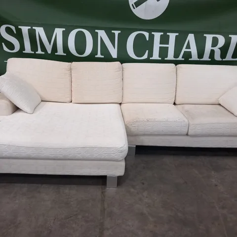 DESIGNER GIMS DIVANI AND POLTRONE ITALIAN MADE CREAM FABRIC LARGE CHAISE SOFA WITH CHROME FEET