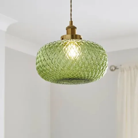 BOXED SILAS EMBOSSED EASY FIT PENDANT SHADE - GREEN