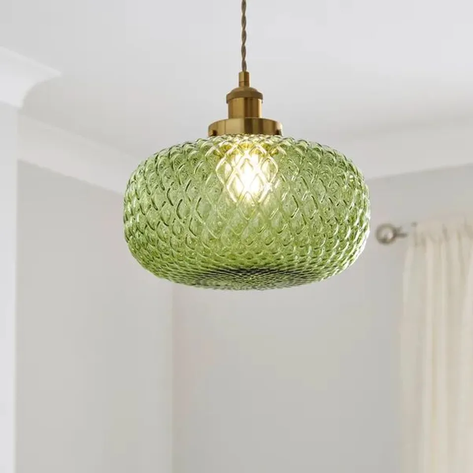 BOXED SILAS EMBOSSED EASY FIT PENDANT SHADE - GREEN