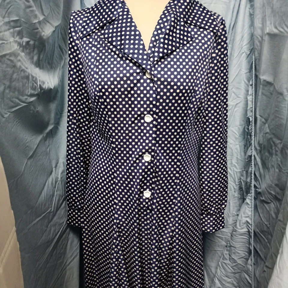 TOPLET NAVY BLUE POLKA DOT DRESS, MADE IN ENGLAND
