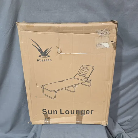 BOXED ABASEEN SUN LOUNGER – FOLDABLE GARDEN CHAIR, BLACK FABRIC