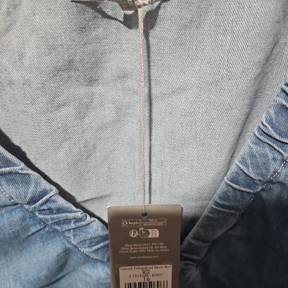 OLIVER BONAS WOMEN'S BLUE DENIM EMBROIDERED DRESS SIZE 16