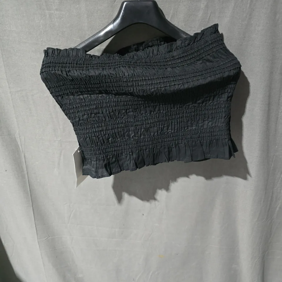 NOBODY'S CHILD BLACK OFF-SHOULDER SMOCKED CROP TOP UK10