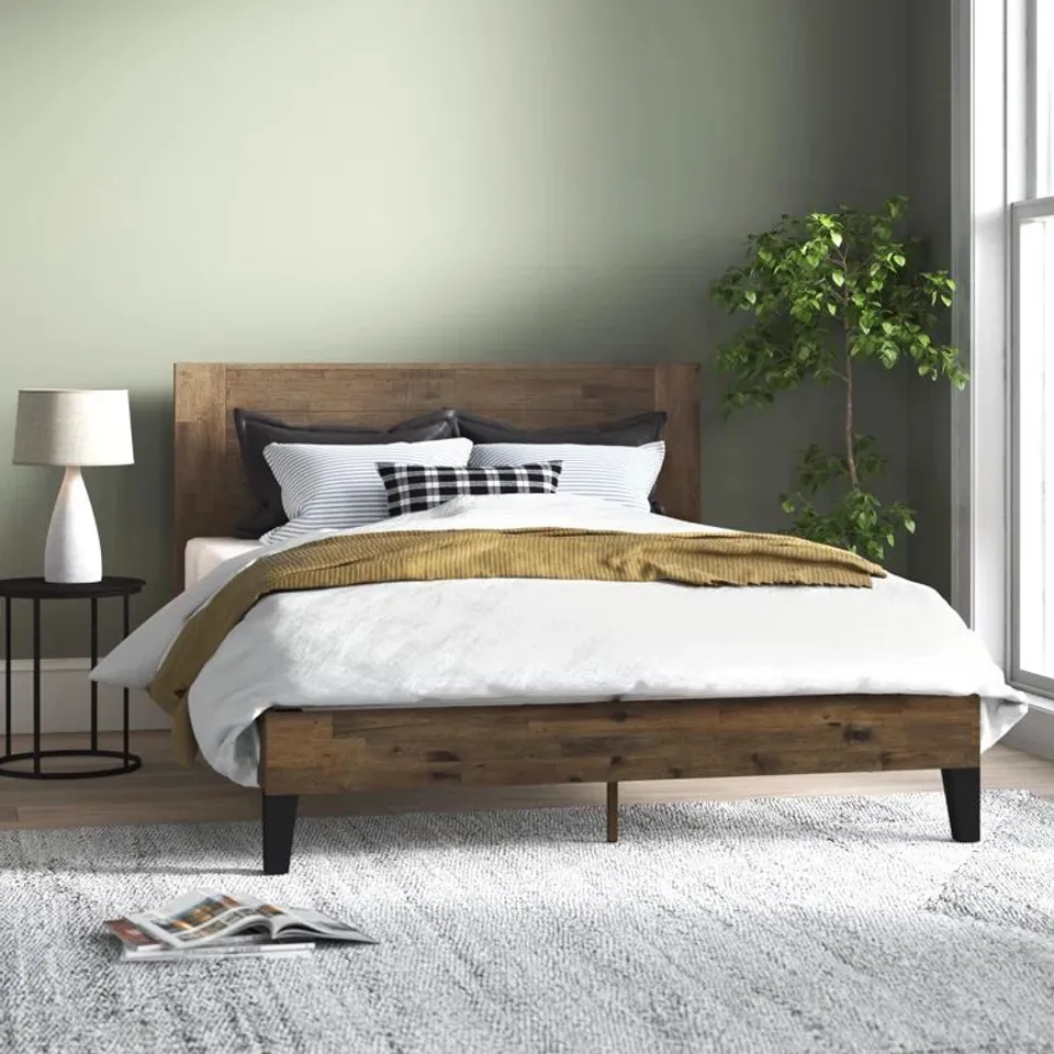 BOXED EVELYN SOLID WOOD BED FRAME WITH HEADBOARD // SIZE: SUPERKING (1 BOX)