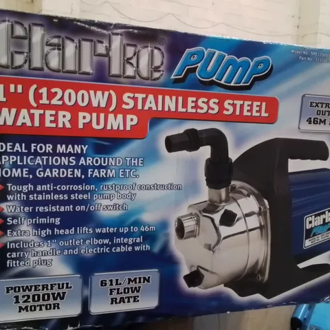 Clarke Pump 1-inch 1200W Stainless Steel Water Pump – Boxed