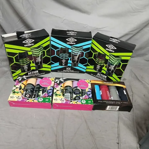 SIX ASSORTED GIFT SETS TO INCLUDE; UMBRO, YARDLEY AND BESPOKE