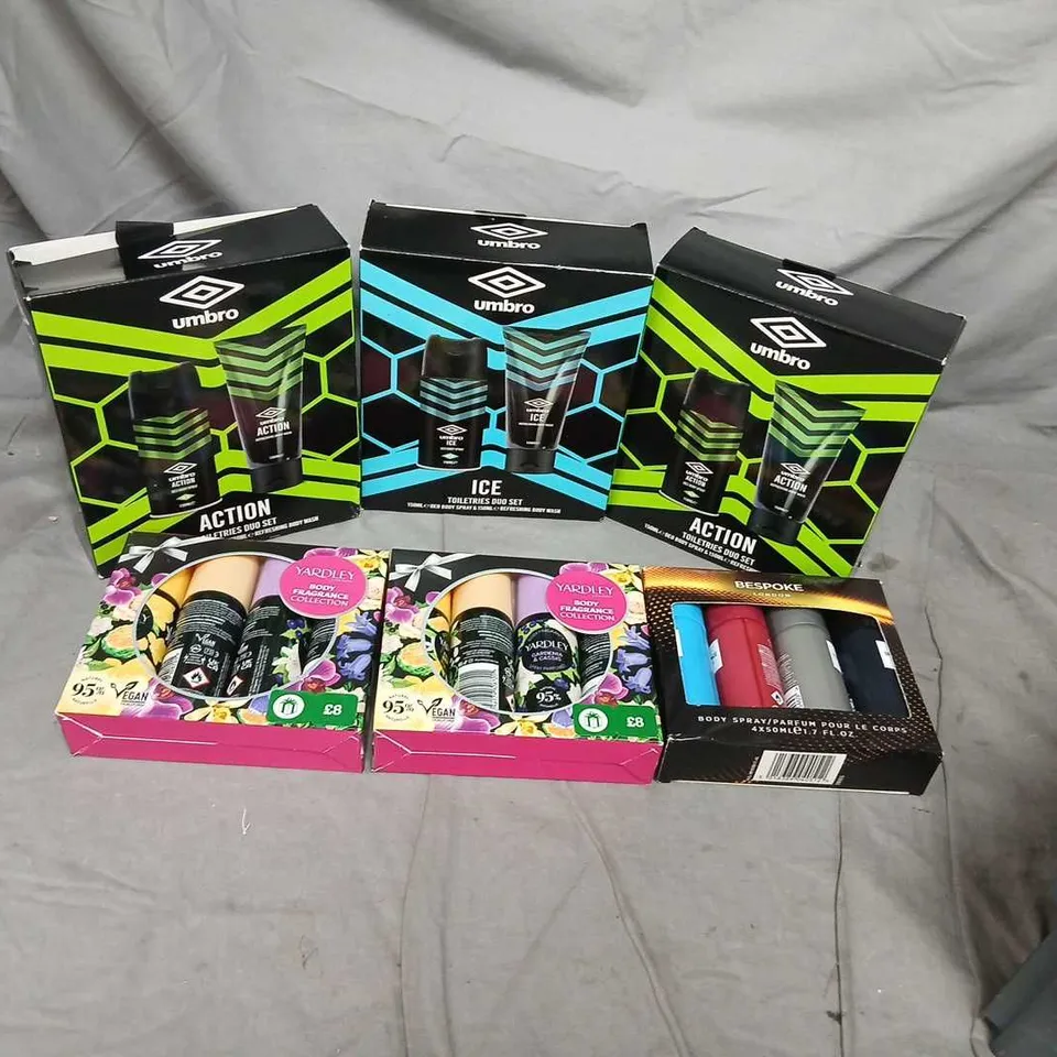 SIX ASSORTED GIFT SETS TO INCLUDE; UMBRO, YARDLEY AND BESPOKE