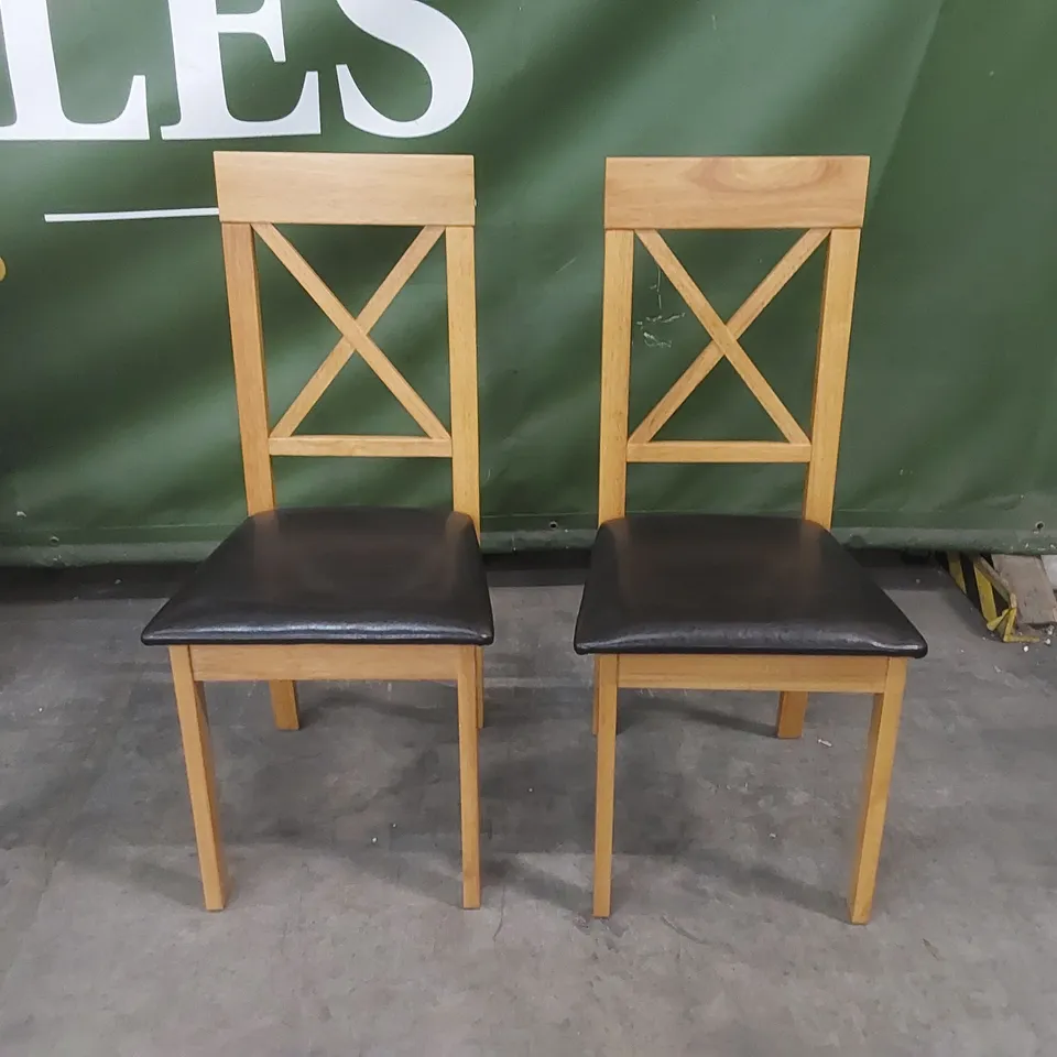 SET OF 2 KENDAL OAK DINING CHAIRS WITH BROWN SEAT PADS