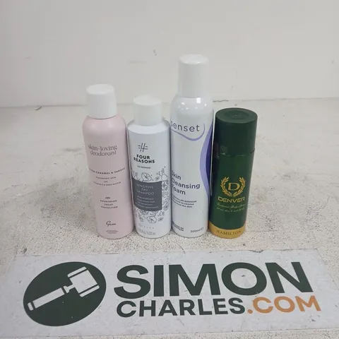 APPROXIMATELY 15 ASSORTED AEROSOLS TO INCLUDE SENSET SKIN CLEANSING FOAM, DENVER HAMILTON, FOUR REASONS DRY SHAMPOO, ETC