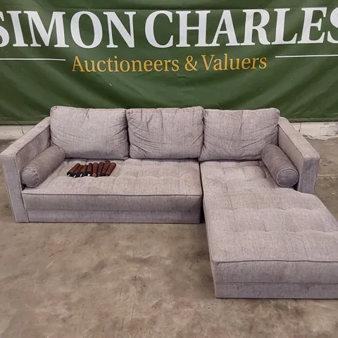 QUALITY DESIGNER FABRIC UPHOLSTERED CHAISE SOFA - GREY