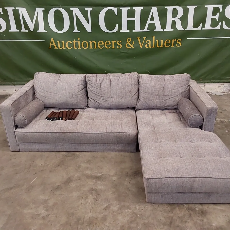 QUALITY DESIGNER FABRIC UPHOLSTERED CHAISE SOFA - GREY