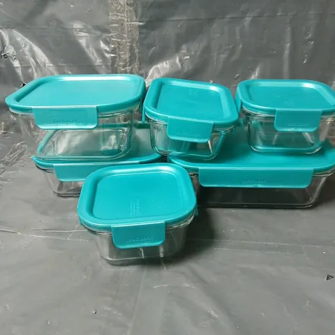 LOCKNLOCK 6 PC GLASSWARE SET WITH GREEN LIDS