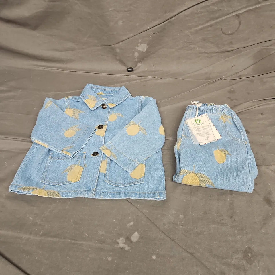 KONGES SLOJD MAGOT JACKET & PANT SET IN LEMON DENIM SIZE 12M