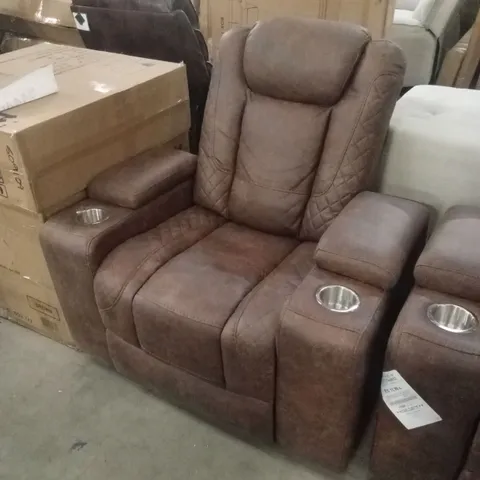 ASHTON BROWN LEATHER-LOOK FABRIC POWER RECLINER CINEMA CHAIR