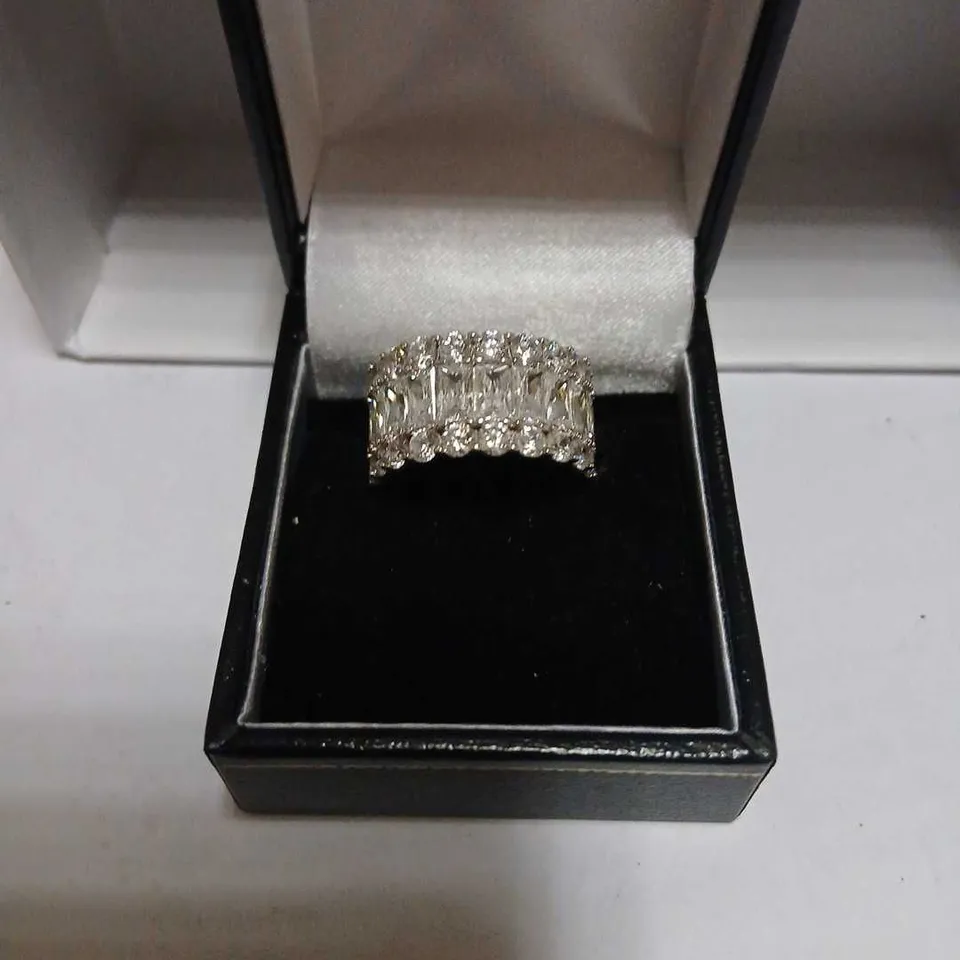 DIAMONIQUE 10CT TW RADIANT CUT BAND RING STERLING SILVER 