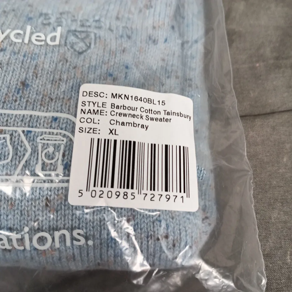 BARBOUR COTTON TAINSBURY CREWNECK SWEATER – CHAMBRAY, XL