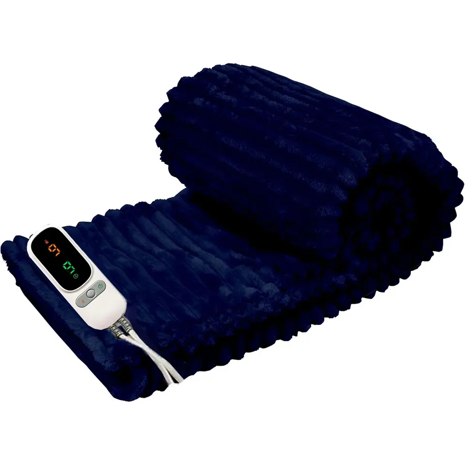 BOXED NEO ELECTRIC BLANKET HEATED FLEECE OVERBLANKET THROW - NAVY